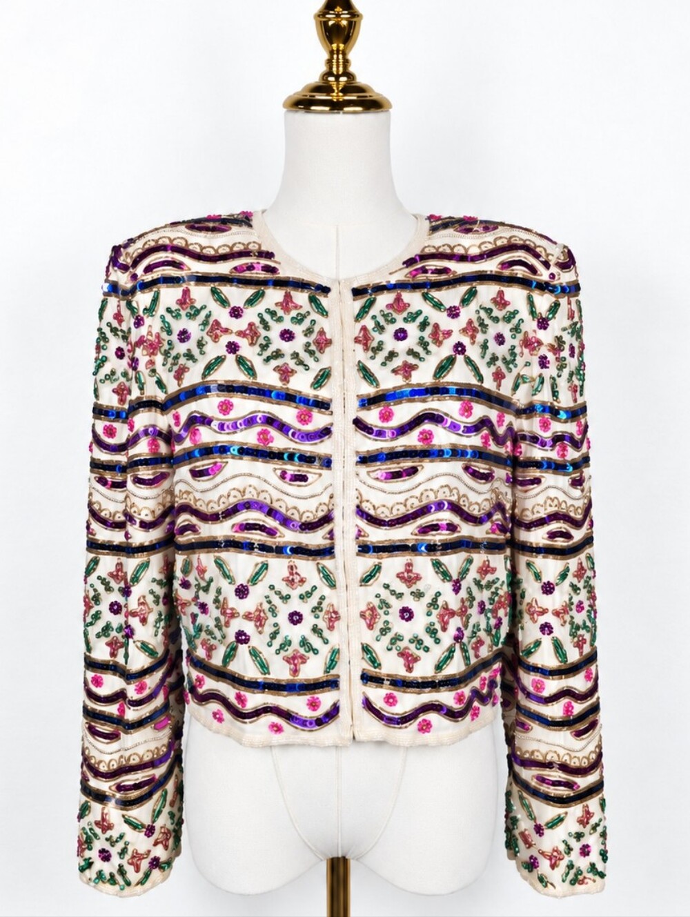 Vintage 80s Laurence Kazar 100% Silk Beaded Sequin Jacket PM Trophy Glam Artwear